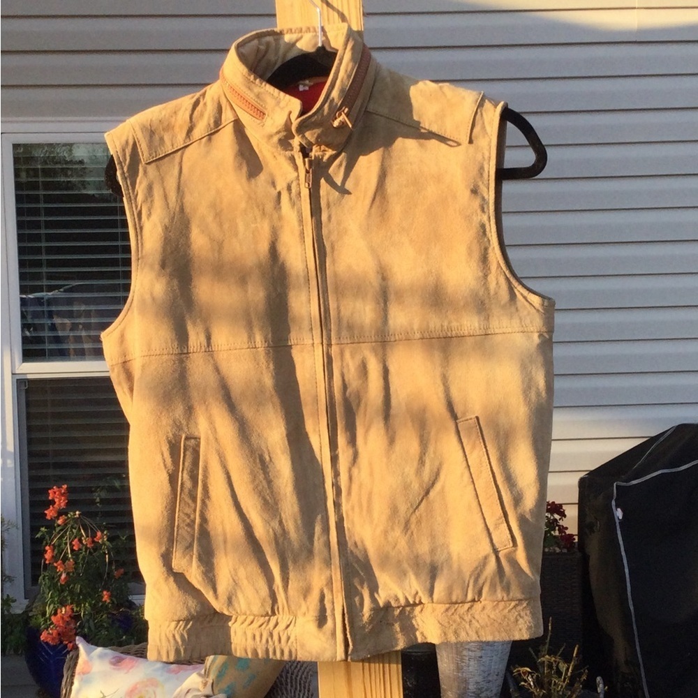 Vintage suede vest with hideaway hood gorpcore biker normcore 80s leather Korea